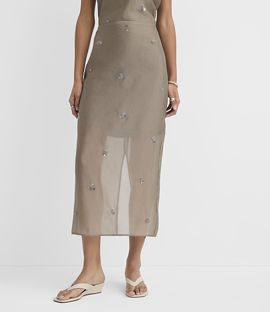 Petite Beaded Sequin Cluster Midi Skirt
