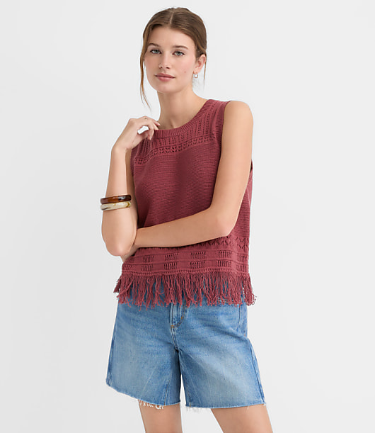 Petite Fringe Pointelle Sweater Tank Top