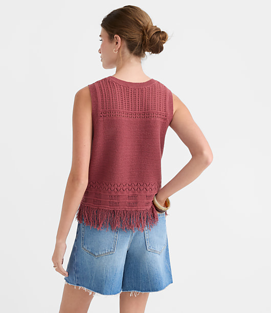 Petite Fringe Pointelle Sweater Tank Top