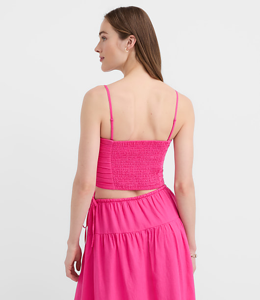 Petite LOFT Beach Ruched Linen Cotton Top