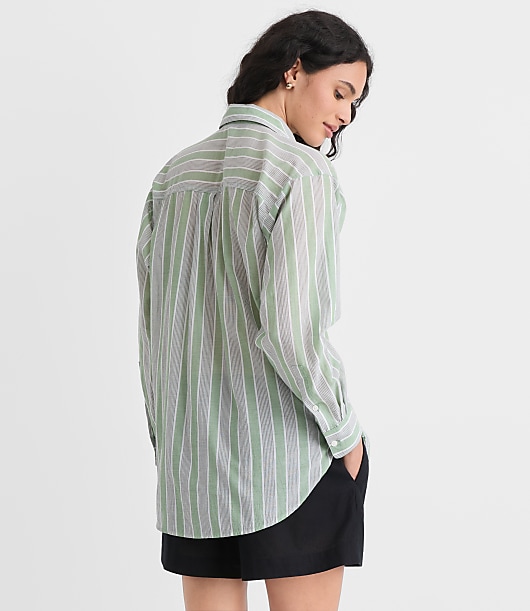 Petite Striped Everyday Oversized Pocket Shirt