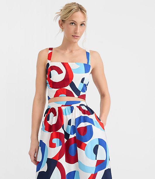 Petite LOFT Beach Swirl Poplin Crop Top