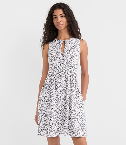Floral Pintucked Bow Mini Pocket Dress