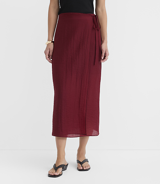 Petite Textured Column Midi Wrap Skirt