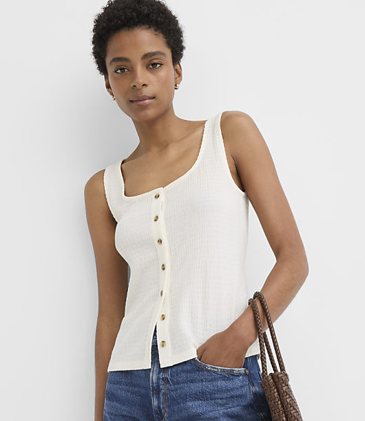 Petite Smocked Button Tank Top