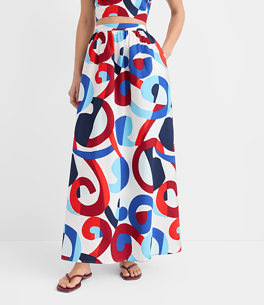 Petite LOFT Beach Swirl Poplin Maxi Pocket Skirt