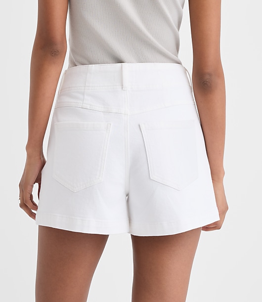 Rivete Curvy Double Shank High Rise Denim Shorts in White