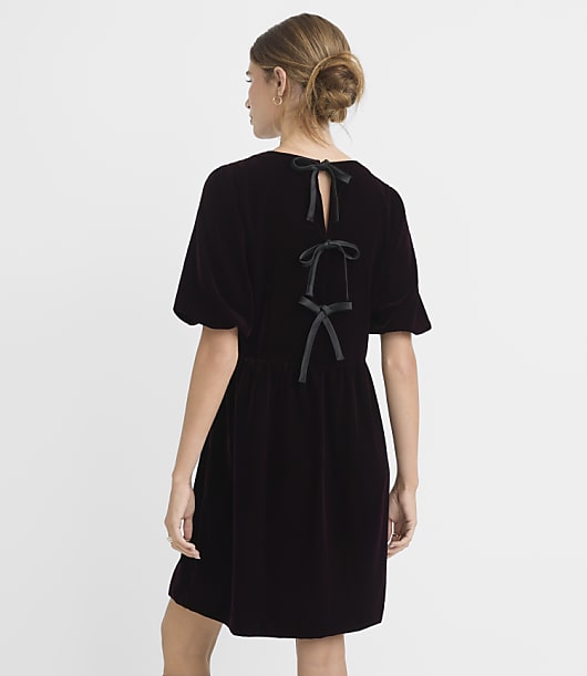 Velvet Bow Back Mini Pocket Dress