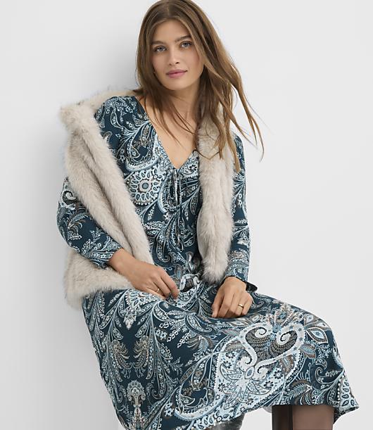 Petite Paisley Tie V-Neck Bias Maxi Dress