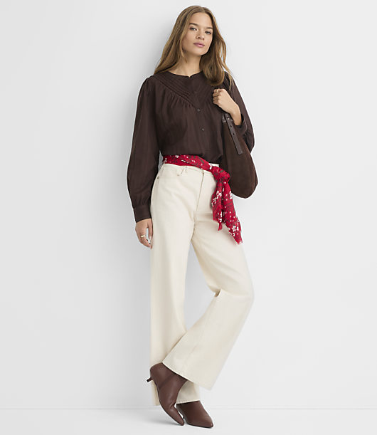 Petite Striped Pintucked Yoke Blouse