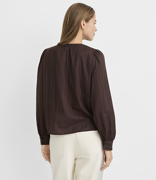 Petite Striped Pintucked Yoke Blouse