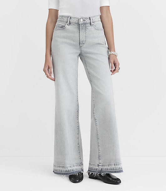 Rivete Mid Rise Unpicked Wide Leg Jeans in Vintage Grey Wash