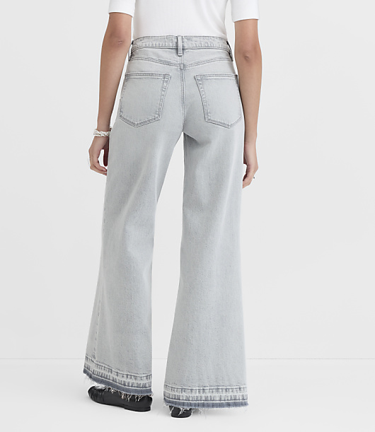Rivete Mid Rise Unpicked Wide Leg Jeans in Vintage Grey Wash