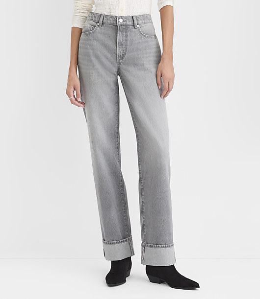 Rivete Cuffed Mid Rise Relaxed Straight Jeans in Pure Grey Wash
