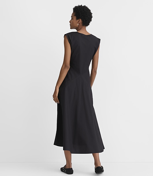 Petite Topstitched Poplin V-Neck Midi Dress