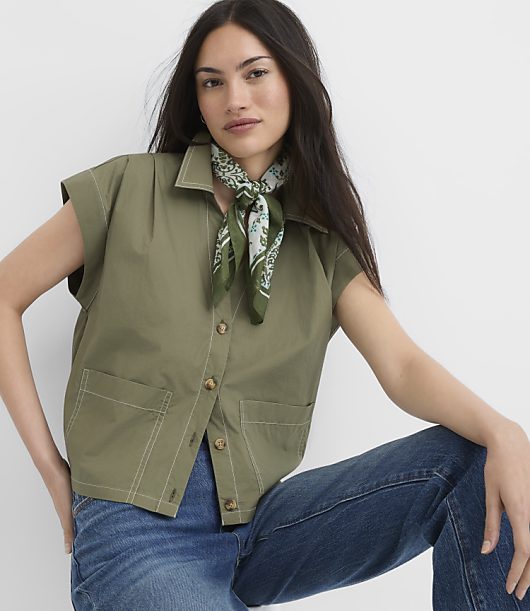 Petite Poplin Wedge Utility Pocket Top