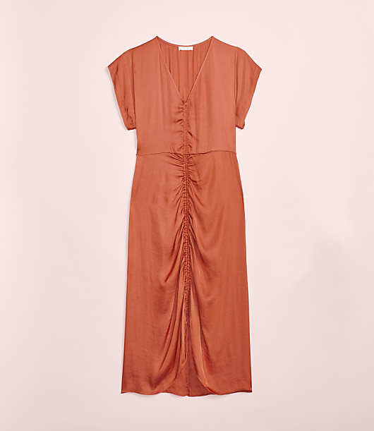 Lately Ruched V-Neck Midi Dress
