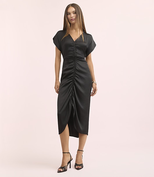 Loft Lately Ruched V-Neck Midi Dress