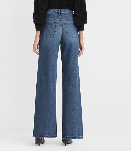 Rivete Petite Curvy High Rise Relaxed Wide Leg Jeans in Authentic Vintage Mid Wash