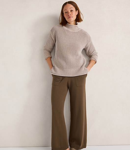 Haven Well Within Garment-Dyed Organic Cotton Shaker Stitch Roll Neck Sweater