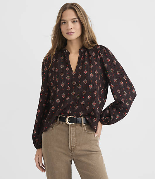 Floral Ruffle Split Neck Top