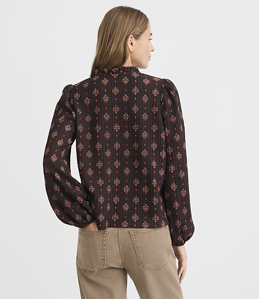 Floral Ruffle Split Neck Top