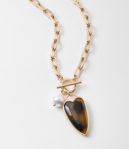 Tortoiseshell Print Heart Toggle Necklace