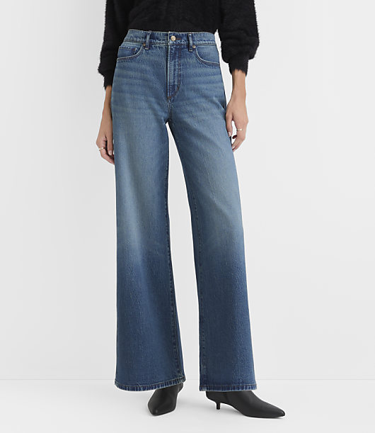 Rivete Petite High Rise Relaxed Wide Leg Jeans in Authentic Vintage Mid Wash