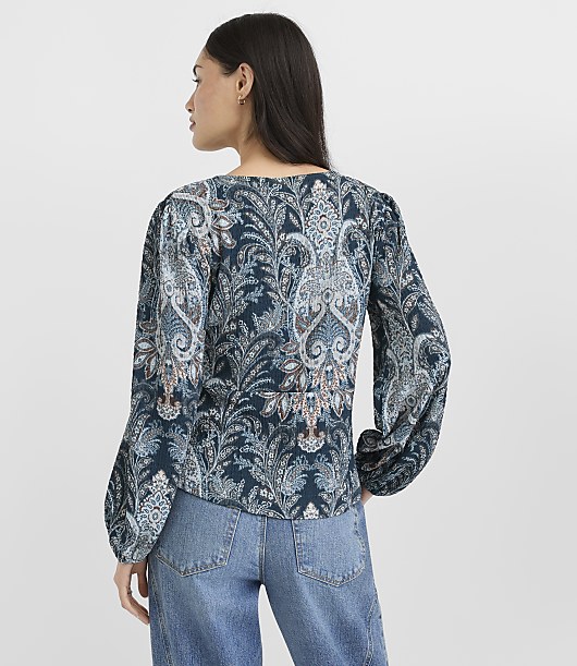 Paisley Tie V-Neck Blouse