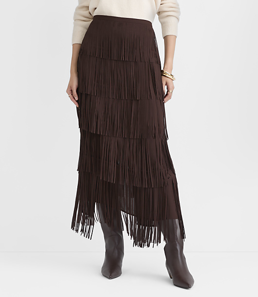 Tiered Fringe Midi Skirt