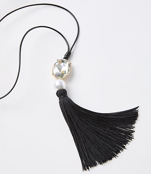 Pearlized Sparkle Pull Tie Tassel Necklace
