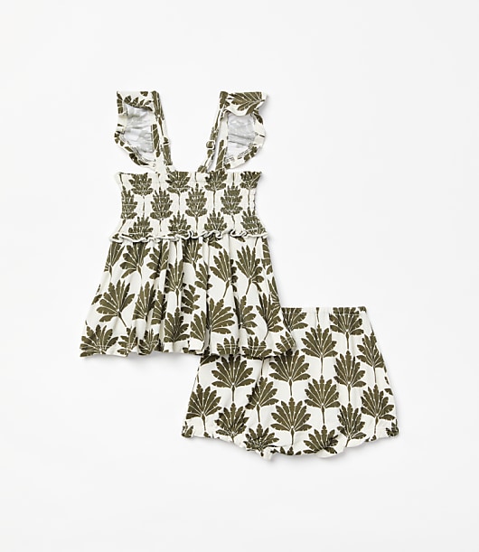 Posh Peanut x LOFT Palm Smocked Babydoll Bummie Set