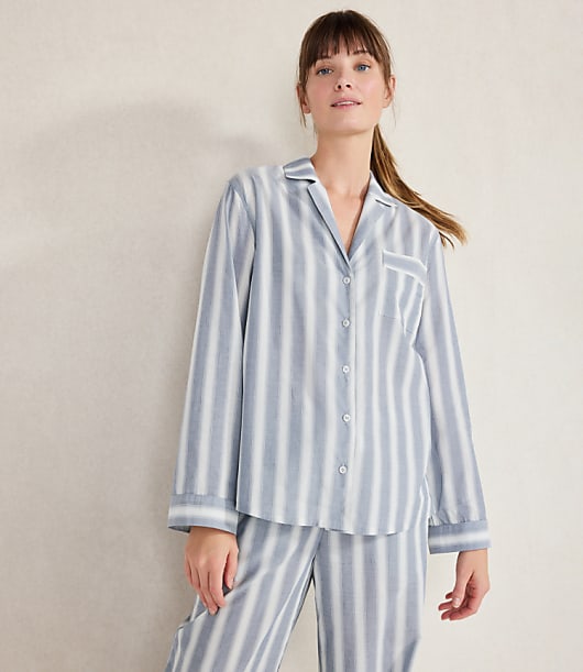 Loft Haven Well Within Organic Cotton Poplin Mixed Stripe Pajama Shirt