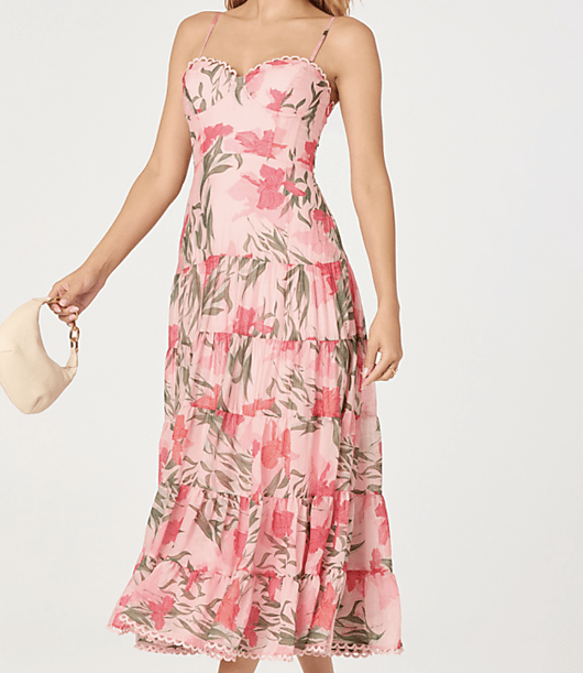 loft pink maxi dress Loft Petite Floral Ruffle Maxi Dress