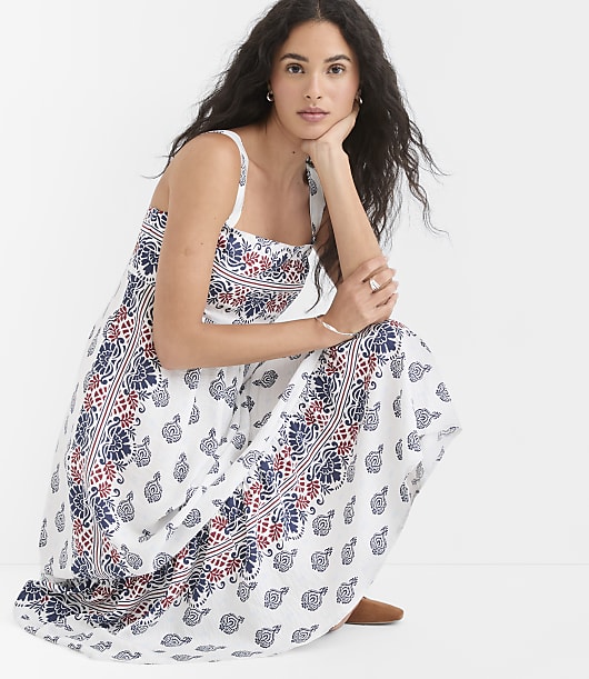Border Paisley Strappy Midi Pocket Dress