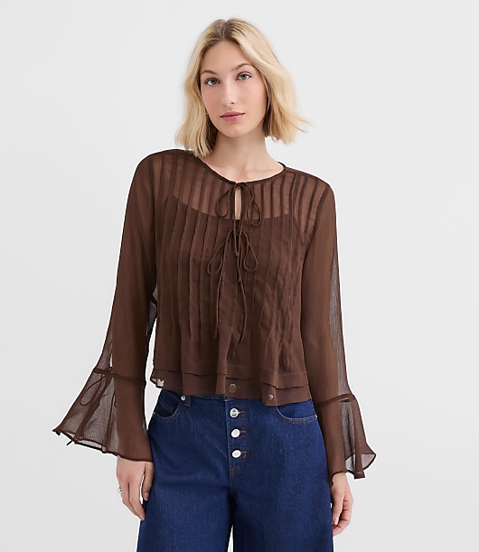 Pintucked Bow Blouse