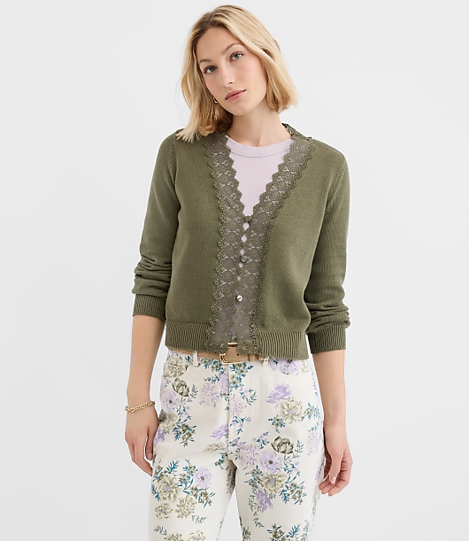 Lace Trim V-Neck Cardigan