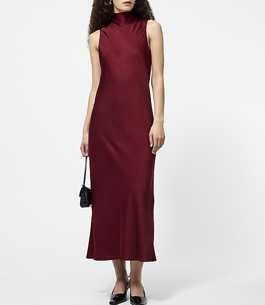 french connection women's ennis satin dress product info and reviews Loft French Connection Ennis Satin Sleeveless Bow Midi Dress Size 12 Cabernet Women's