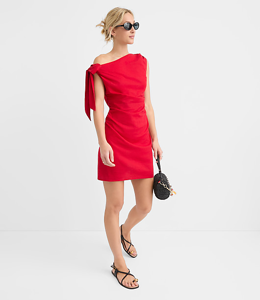 red loft dress ROSETTE SATIN this airy light crinkle cotton dress effortlessly elevates your getaway style Loft Shift Dress Womens 2