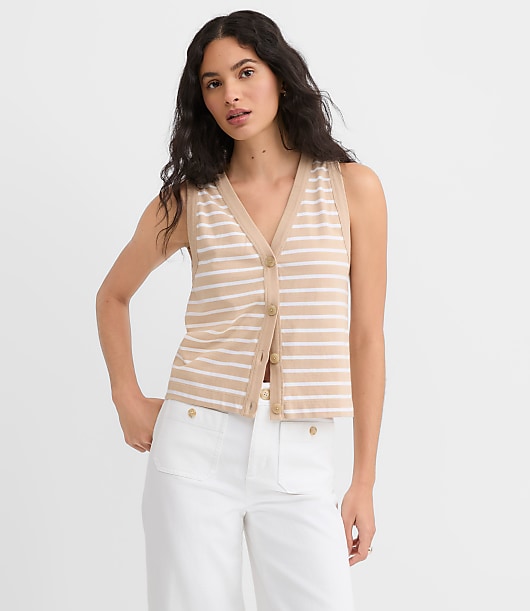 Striped V-Neck Cardigan Tank Top
