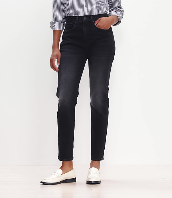 High Rise Slim Jeans in Washed Black